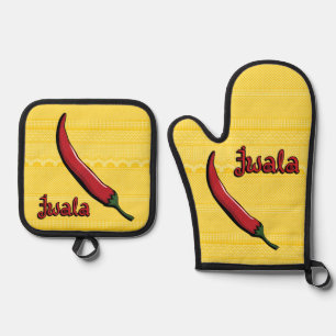 Jwala Chilli Pepper Oven Mitt & Pot Holder Set