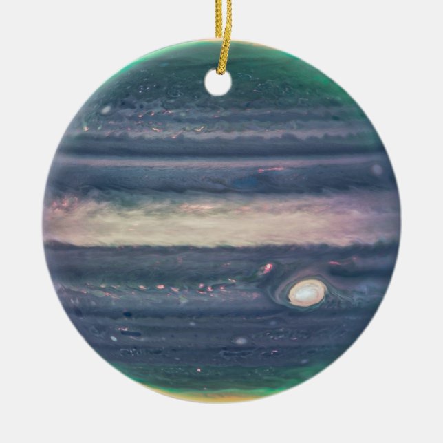 JWST Image of Planet Jupiter in Infrared Ceramic Tree Decoration (Front)