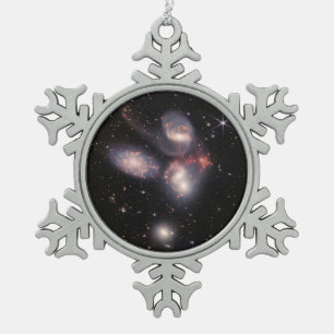 JWST James Webb Space Telescope Stephan’s Quintet Snowflake Pewter Christmas Ornament