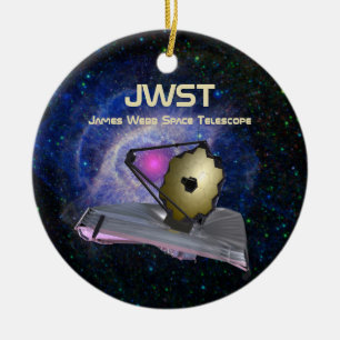 JWST with Launch Date & Location Ceramic Ornament