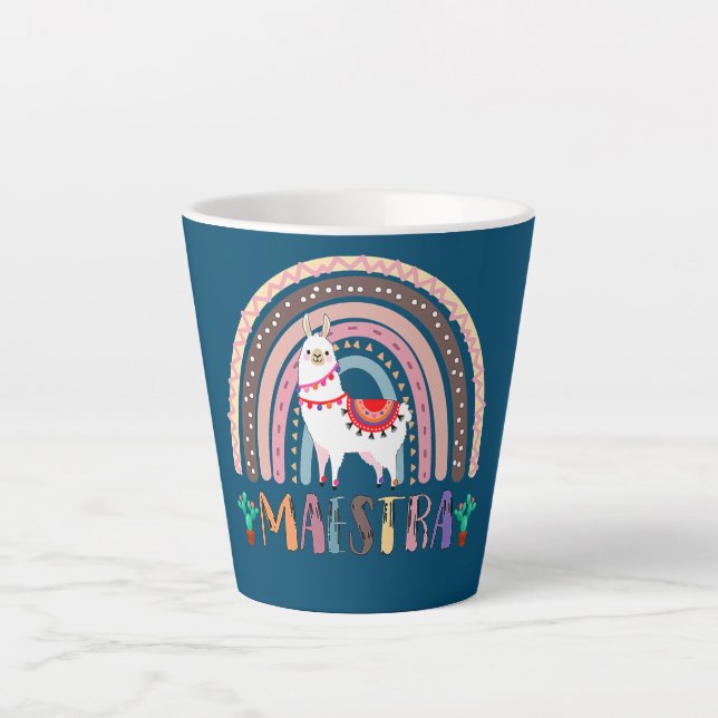 Jydo Rainbow Llama Maestra Teacher Spanish Latte Mug (Front)