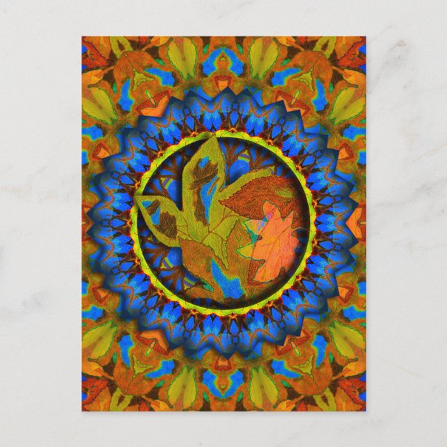 K185 Autumn on Blue Abstract Postcard (Front)