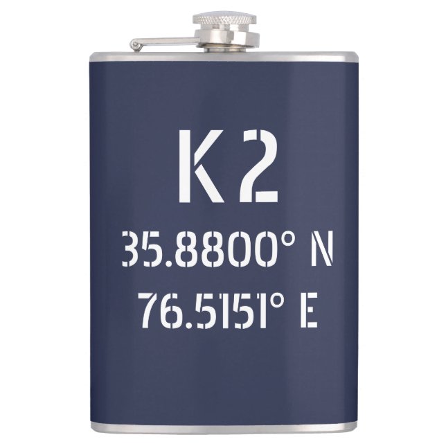 K2 Latitude Longitude Hip Flask (Front)