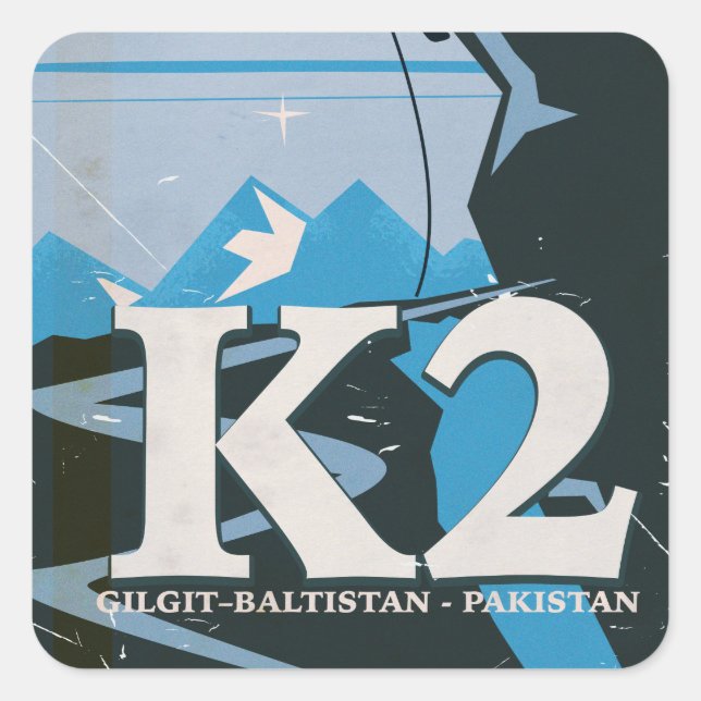 K2 Mountain Climb travel poster Square Sticker (Front)
