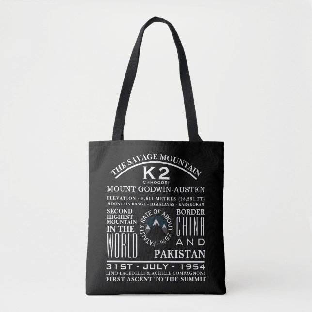 K2, Mountain Expedition Information Tote Bag (Front)