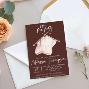 k2tog, Knitting, Brown & Ivory Bridal Shower Invitation