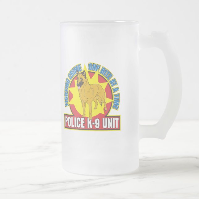 K9 Belgian Malinois Bite Frosted Glass Beer Mug (Right)