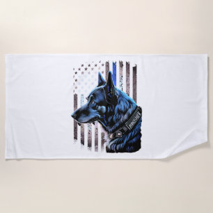 K9 German Shepherd Police Dog Thin Blue Line Flag Beach Towel