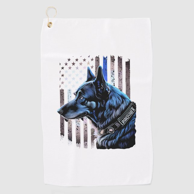 K9 German Shepherd Police Dog Thin Blue Line Flag Golf Towel (Front)