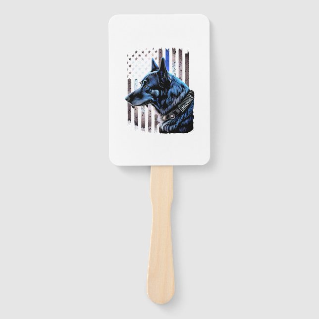 K9 German Shepherd Police Dog Thin Blue Line Flag Hand Fan (Front)