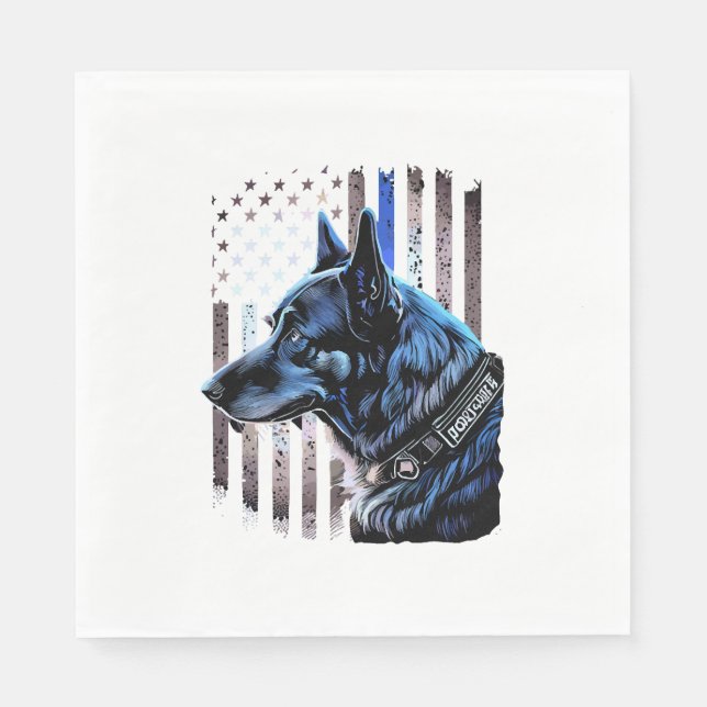 K9 German Shepherd Police Dog Thin Blue Line Flag Napkin (Front)