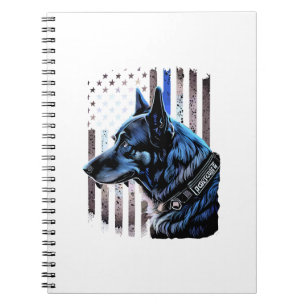 K9 German Shepherd Police Dog Thin Blue Line Flag Notebook