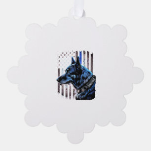 K9 German Shepherd Police Dog Thin Blue Line Flag Tree Decoration Card