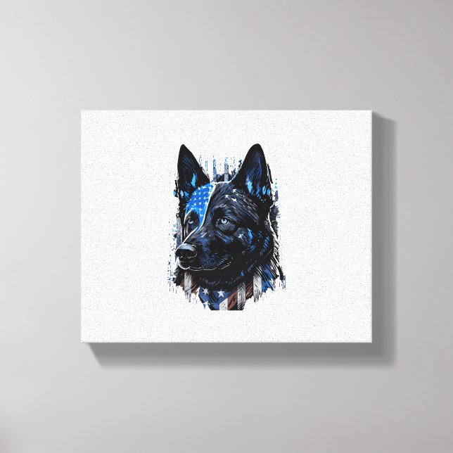 K9 Police Dog German Sherman American Flag Policem Canvas Print (Front)