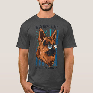 K9 Police Officer American Flag Ears Up System T-Shirt