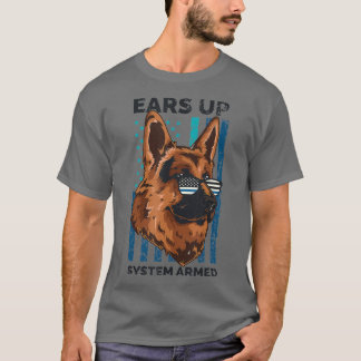 K9 Police Officer American Flag Ears Up System T-Shirt