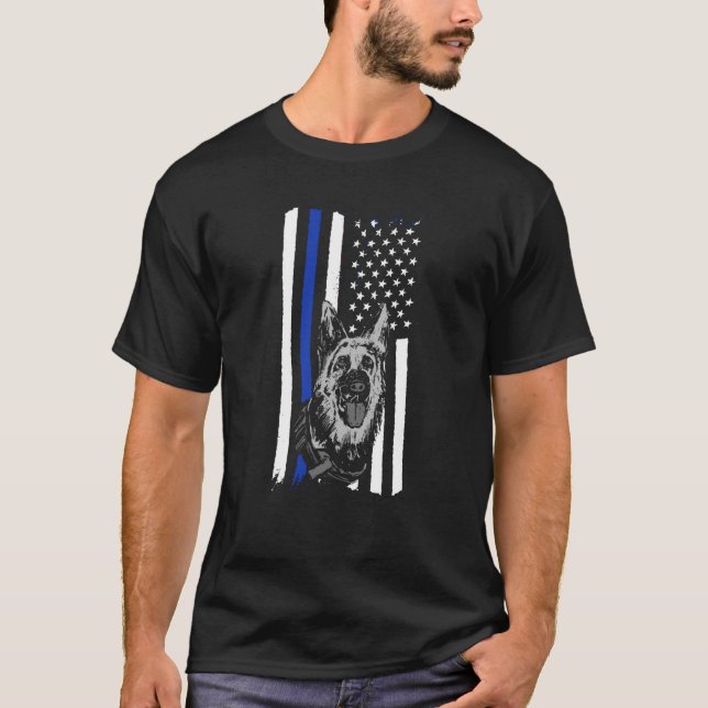 K9 Police Officer Blue Line K9 Police Dog Graphic T-Shirt (Front)