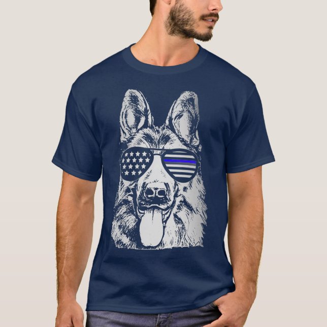 K9 Police Officer  Police Dog Thin Blue Line T-Shirt (Front)
