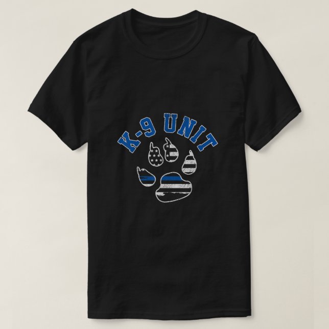K9 Unit Thin Blue Line Dog Paw Flag Patriotic Poli T-Shirt (Design Front)