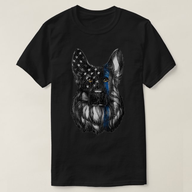 K9 Unit Thin Blue Line Flag German Shepherd Police T-Shirt (Design Front)