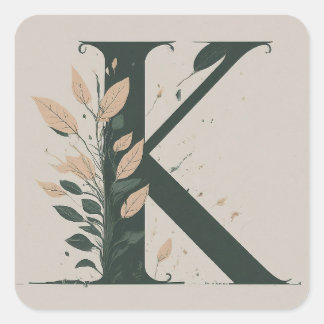 K Botanical Monogram Square Sticker