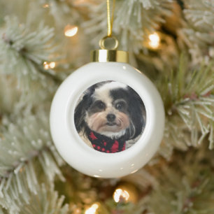 K-Cee Zuchon Dog Red & Black Bandanna Ceramic Ball Christmas Ornament