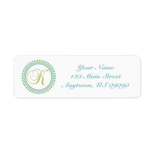 K Dot Circle Mongram Address Label (Chartreuse)