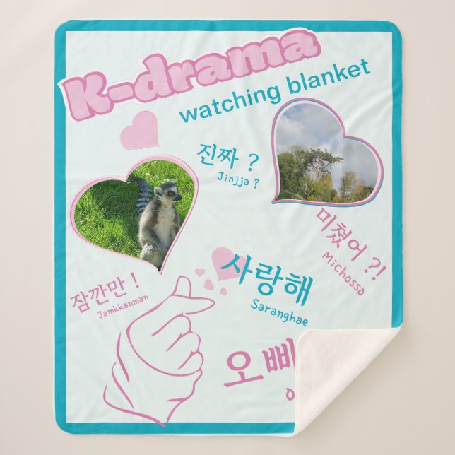 K drama 2 Photos Collage korean typography love Sherpa Blanket (Front)