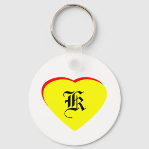 "K" Heart Yellow Red Wedding Invitation The MUSEUM Key Ring