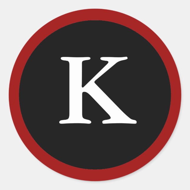 K : Initial K Letter K Red, White & Black Stickers (Front)