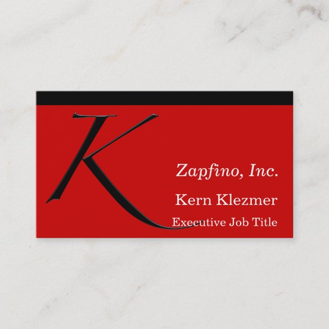 K - Initial on Red Business Card (Front)