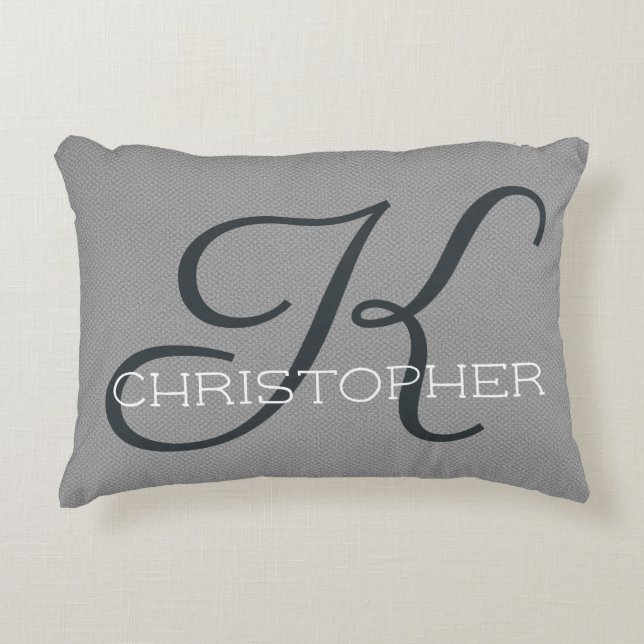 K Initial Personalised Name Black White Grey Decorative Cushion (Front)