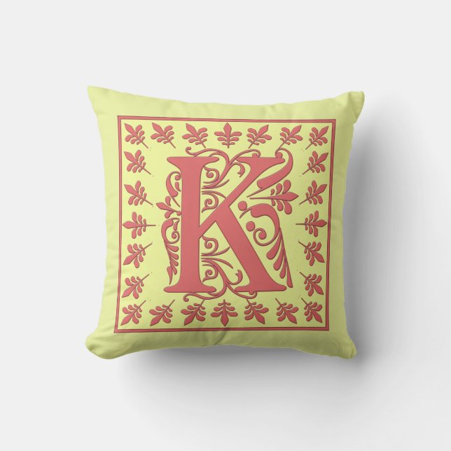 K INITIAL PILLOW - Pink K on YELLOW Background (Front)
