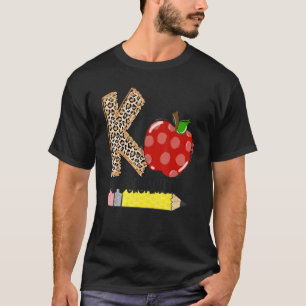 K Is For Kindergarten Teacher Leopard Apple Back T T-Shirt