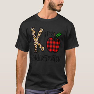K Is For Kindergarten Teacher Leopard Apple Back T T-Shirt