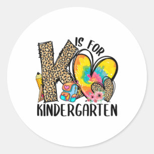 K Is For Kindergarten Teacher Leopard Heart Ck To Classic Round Sticker