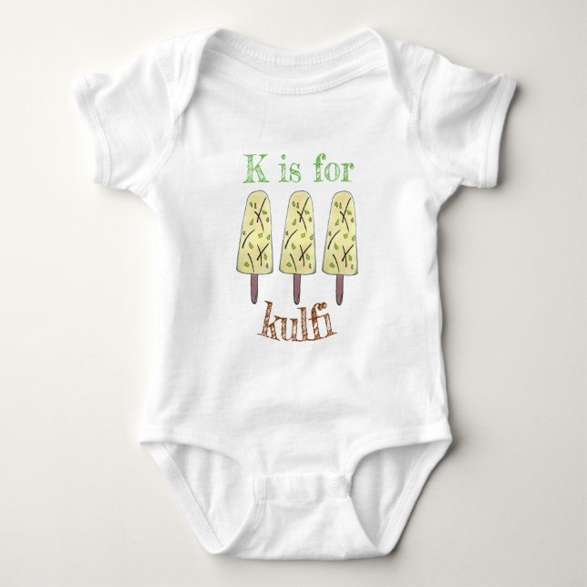 K is For Kulfi Qulfi Indian Food Ice Cream Dessert Baby Bodysuit (Front)