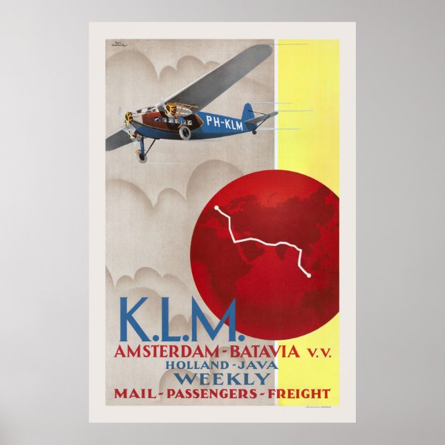 K.L.M. Amsterdam-Batavia Vintage Poster 1930 (Front)
