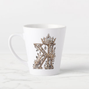 K Letter Beige Crystal Luxury Design Latte Mug