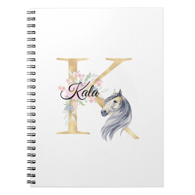 K letter personalised name monogram with horse  notebook (Front)
