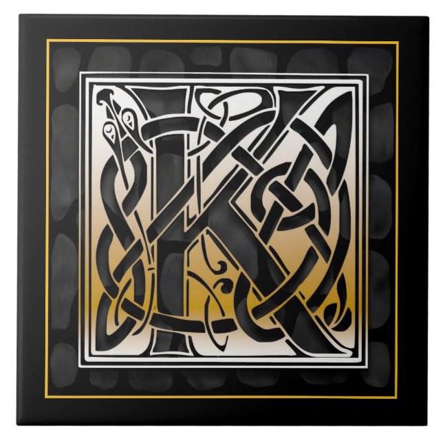 K Monogram Celtic Black Stone Ceramic Tiles (Front)