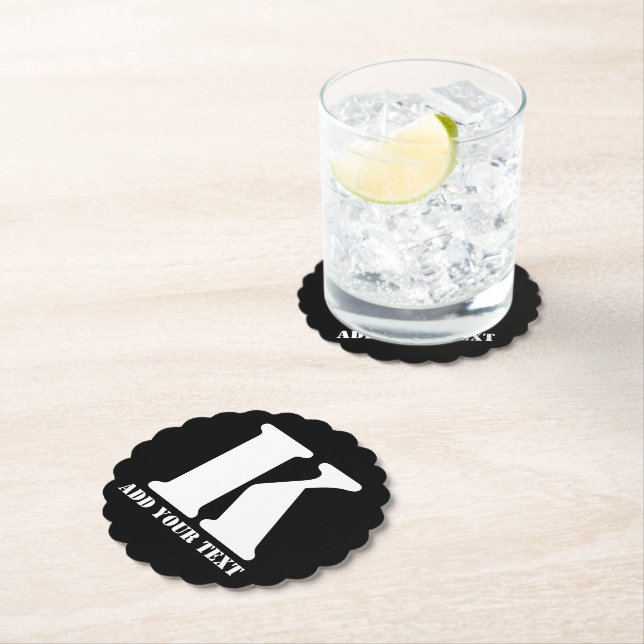 K  Monogram Classic Trendy Custom Wedding Templa Paper Coaster (Insitu)