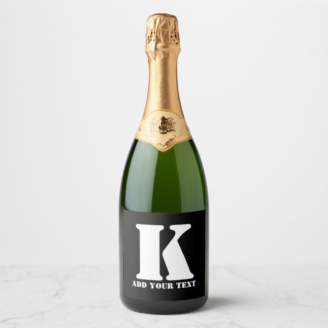 K  Monogram Classic Trendy Custom Wedding Templa Sparkling Wine Label (Front)