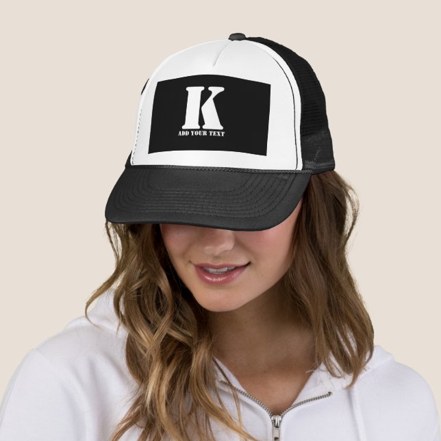 K  Monogram Classic Trendy Custom Wedding Templa Trucker Hat (In Situ)