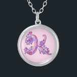 K monogram decorative letter necklace<br><div class="desc">Pretty letter K monogram pendant. Whimsical letter drawing of the capital initial letter K ideal for gifting girls with a name that begins with K. Background colour can be changed if required,  currently light pink. © Original drawing and design by Sarah Trett www.sarahtrett.com for www.mylittleeden.com</div>