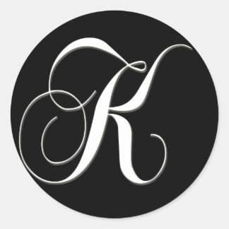 K monogram - elegant black and white classic round sticker