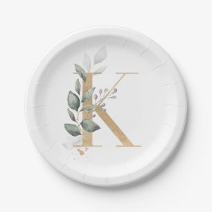 K Monogram Floral Paper Plate