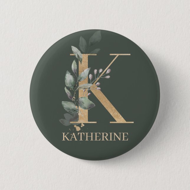 K Monogram Floral Personalised 6 Cm Round Badge (Front)