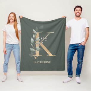 K Monogram Floral Personalised Fleece Blanket