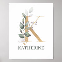K Monogram Floral Personalised Poster